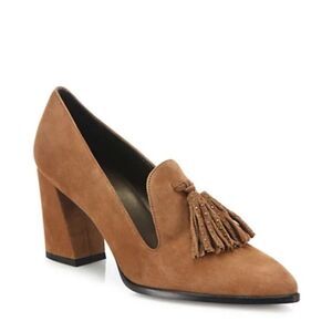 Stuart Weizman Broom Tassel Suede Block-heel Pumps size 7M
